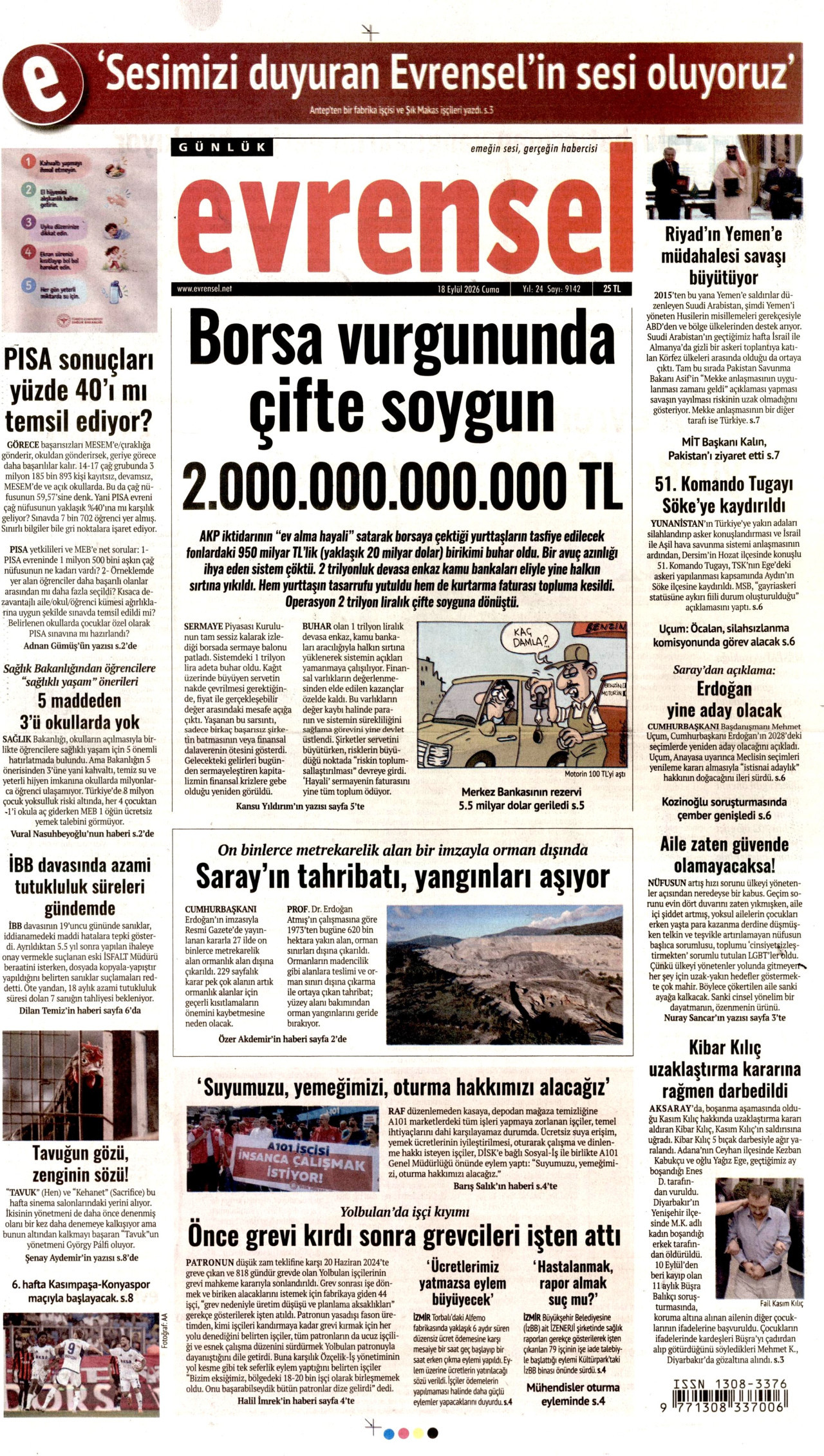 Evrensel Gazetesi gazetesi manşeti