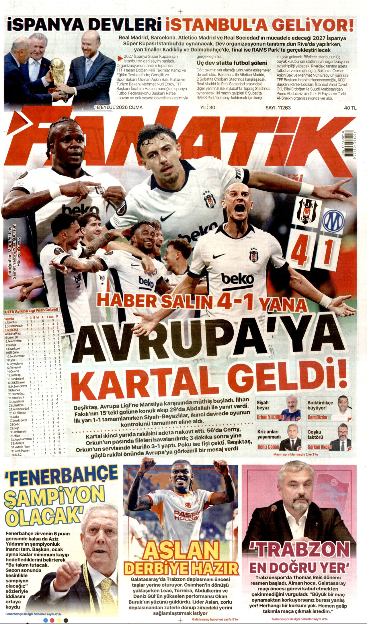 Fanatik Gazetesi gazetesi manşeti