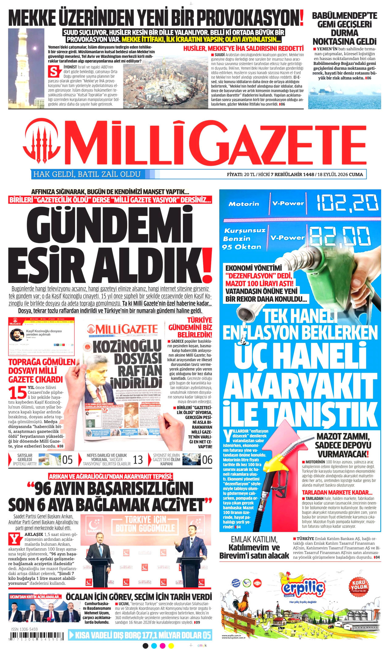 Milli Gazete Gazetesi gazetesi manşeti