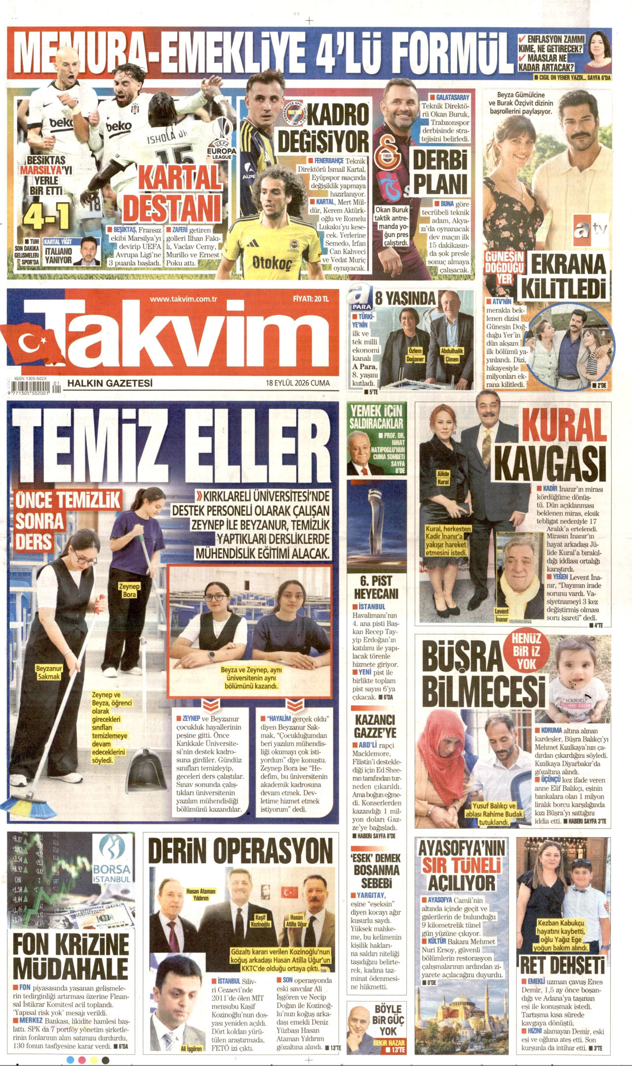 Takvim Gazetesi gazetesi manşeti