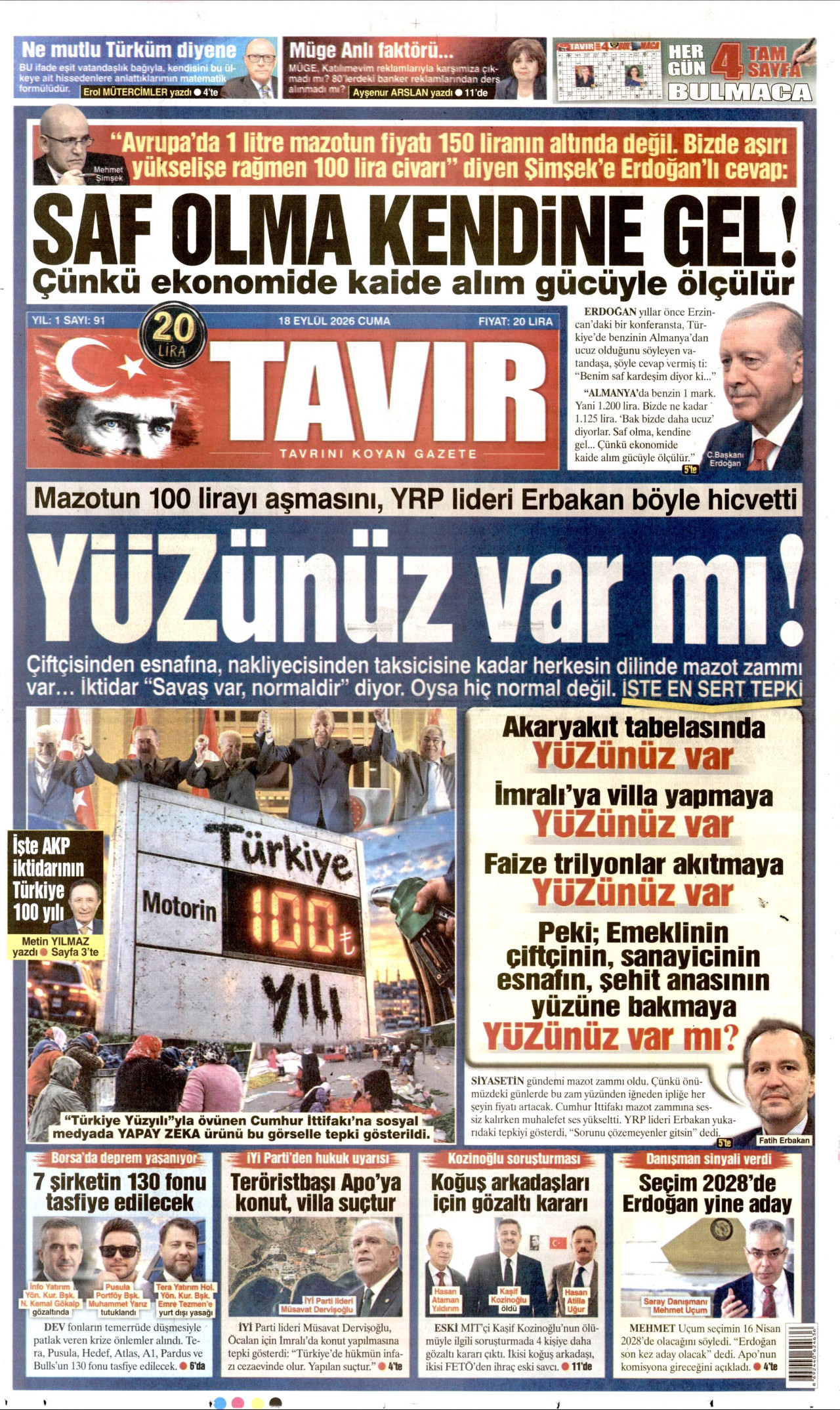 Tavır Gazetesi Gazetesi gazetesi manşeti