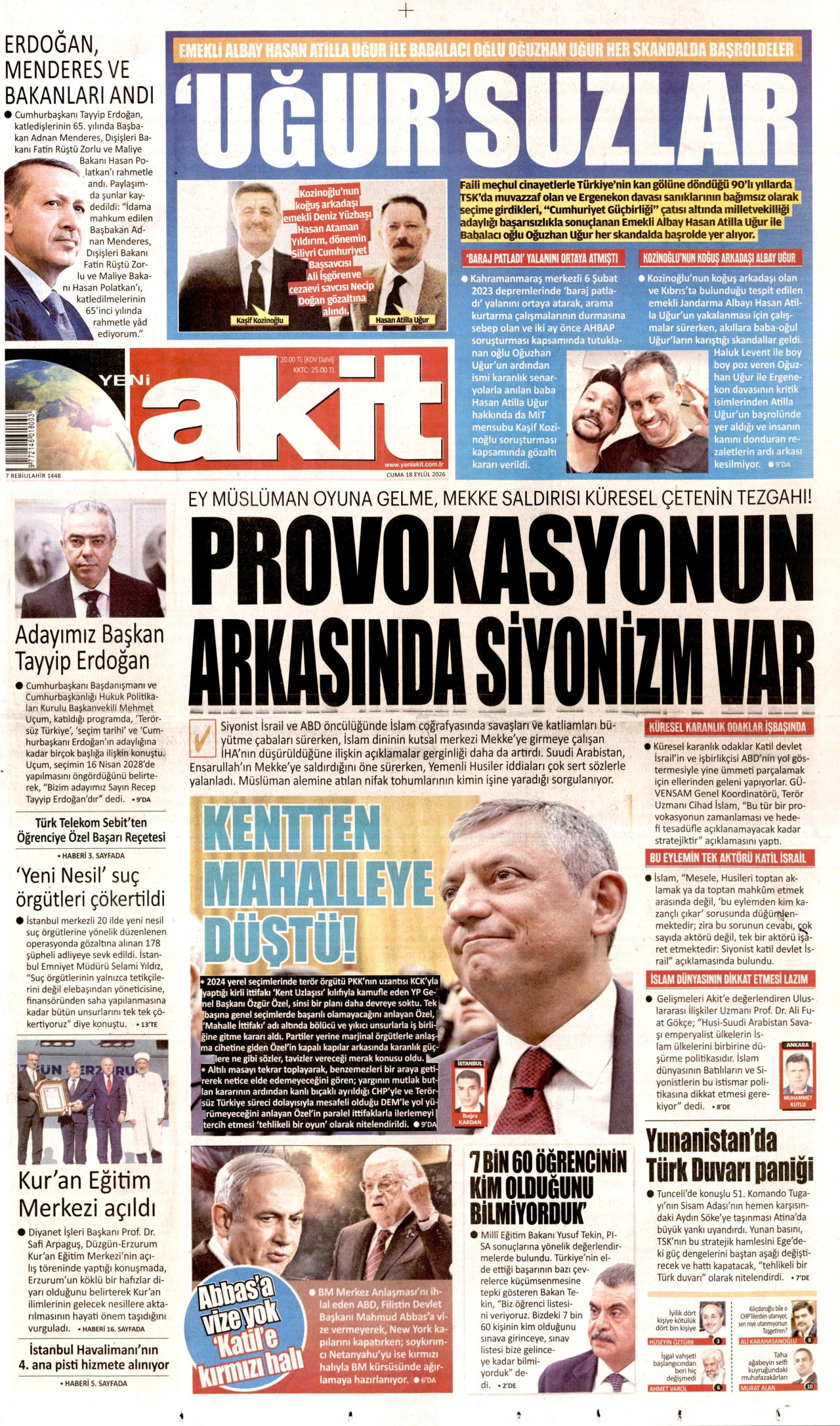 Yeni Akit Gazetesi gazetesi manşeti